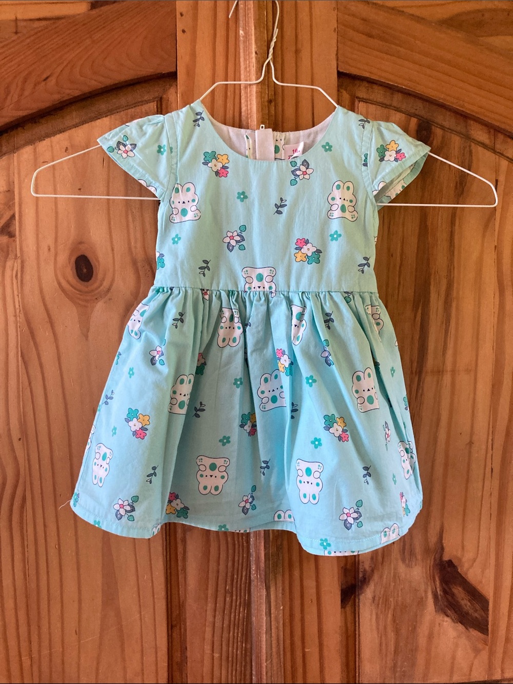 Girls blue green bunny rabbit short sleeve dress size 2T